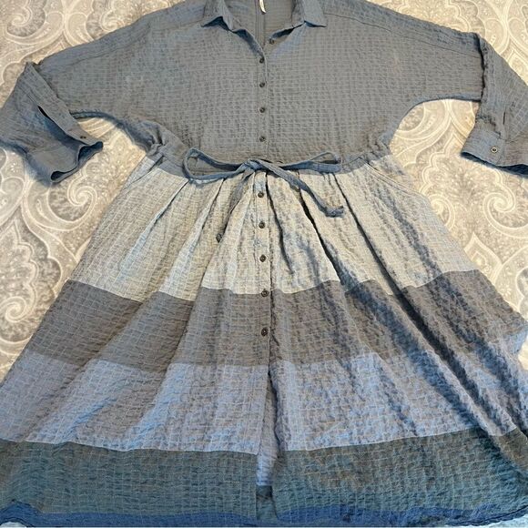 Free People Ray of Light Button Down Waffle Knit Shirt Dress - Picture 4 of 8